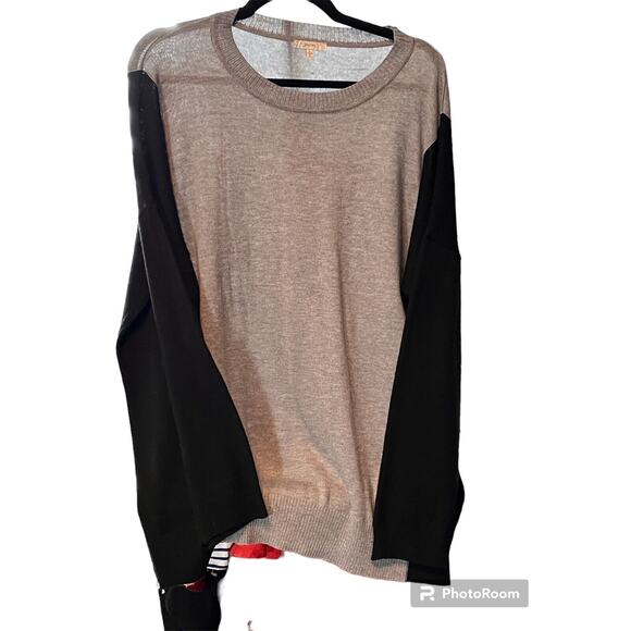 Jodifil Women's Gray Color block Sweater with Long Black Sleeves -L - Picture 1 of 2